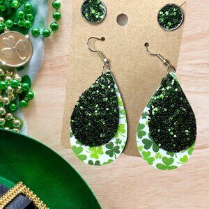 St. Patrick’s Day Faux Leather Earrings | Glitter Shamrock Earrings